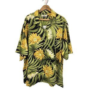 Tommy Bahama Hawaiian Silk Camp Shirt Mens XL Black Yellow Floral